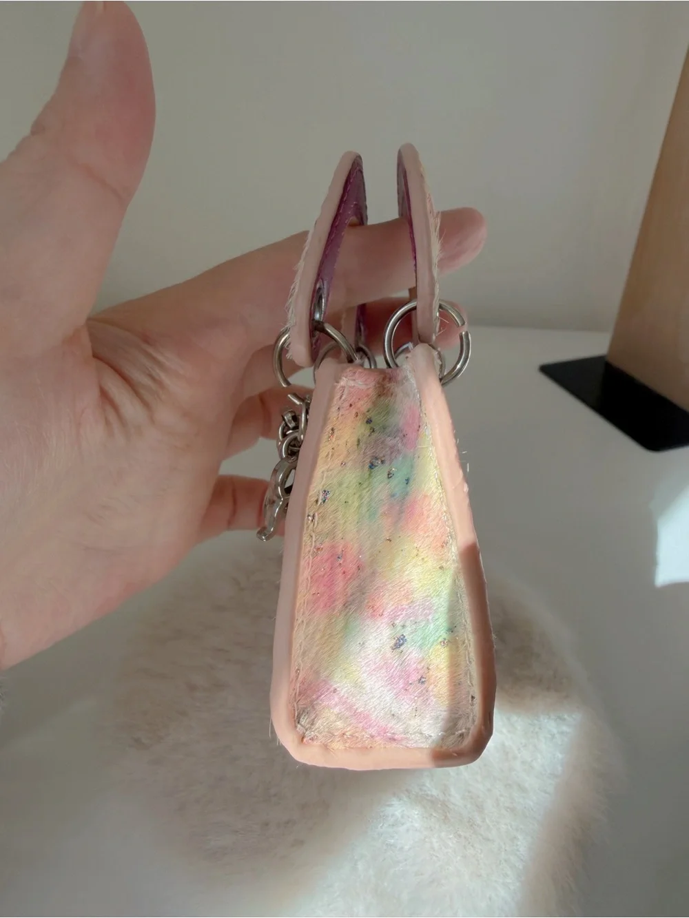 Pastel Shimmer Genuine Leather & Real Horsehair Mini Bag Charm